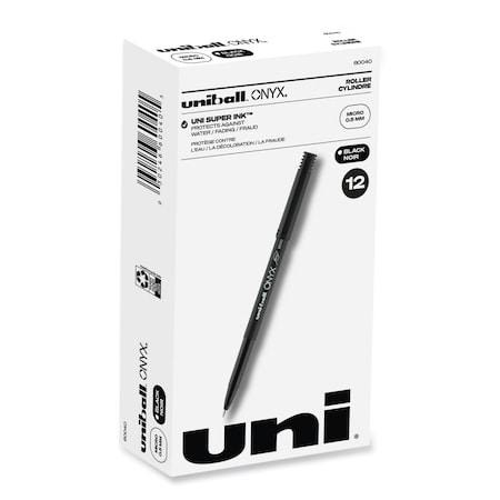 Uni-Ball ONYX Stick Roller Ball Pen, Micro 0.5mm, Blk Ink, Blk Barrel, PK12 60040